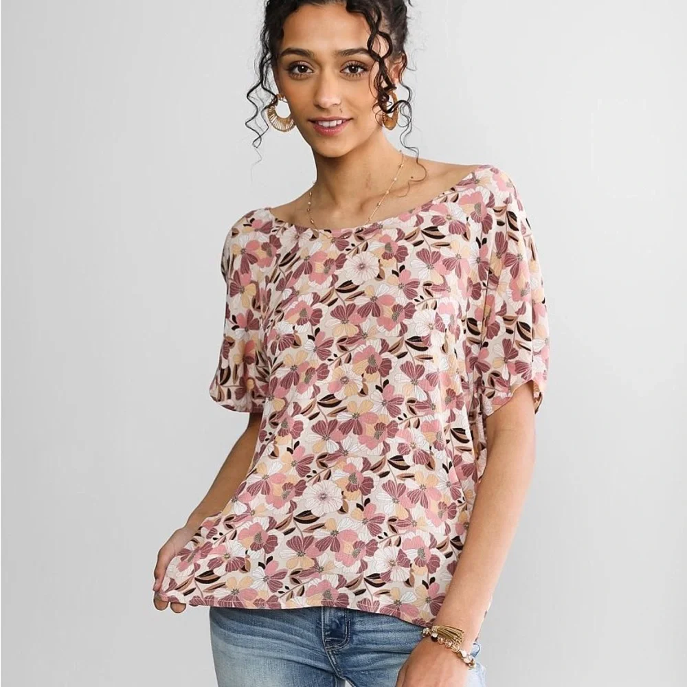 Willow + Root Twisted Open Back Top Versatile Floral Print Medium Multi Color - Picture 2 of 15